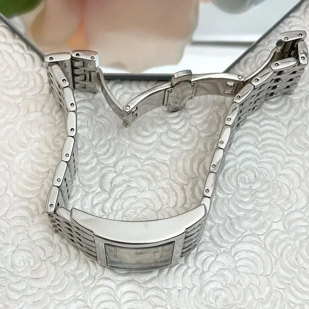 BCBGMaxAzria Stainless Steel Tank Style Dress Watch Roman Numerals